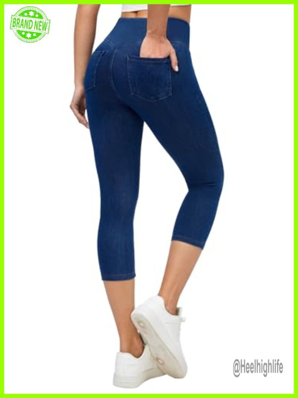 Stretchy Capri Jeggings with Pockets for Women, High Rise Pull-On Denim Leggings